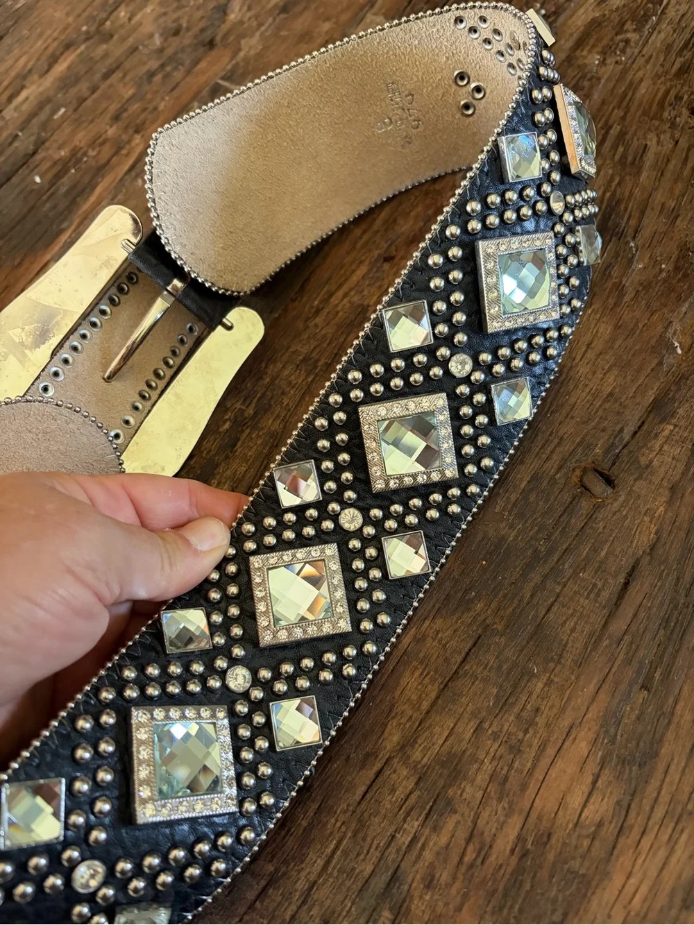 Women's Black Crystal Western Belt with Ornate Silver Buckle small